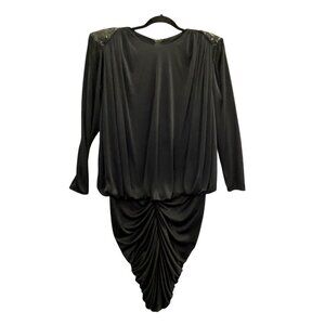 Vtg SUSAN ROSELLI‎ Vijack Women Ruched Dress Sz 10 Black 80s Retro Dynasty Chic